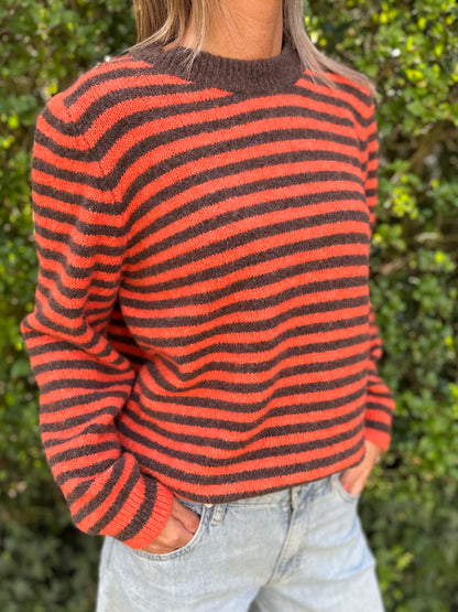 Trui Streep Oranje/Bruin one Size