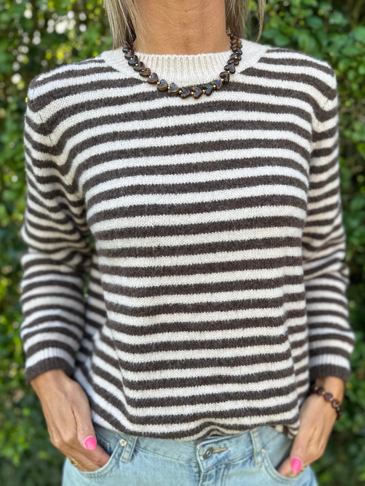 Trui Streep Bruin/Ecru one Size