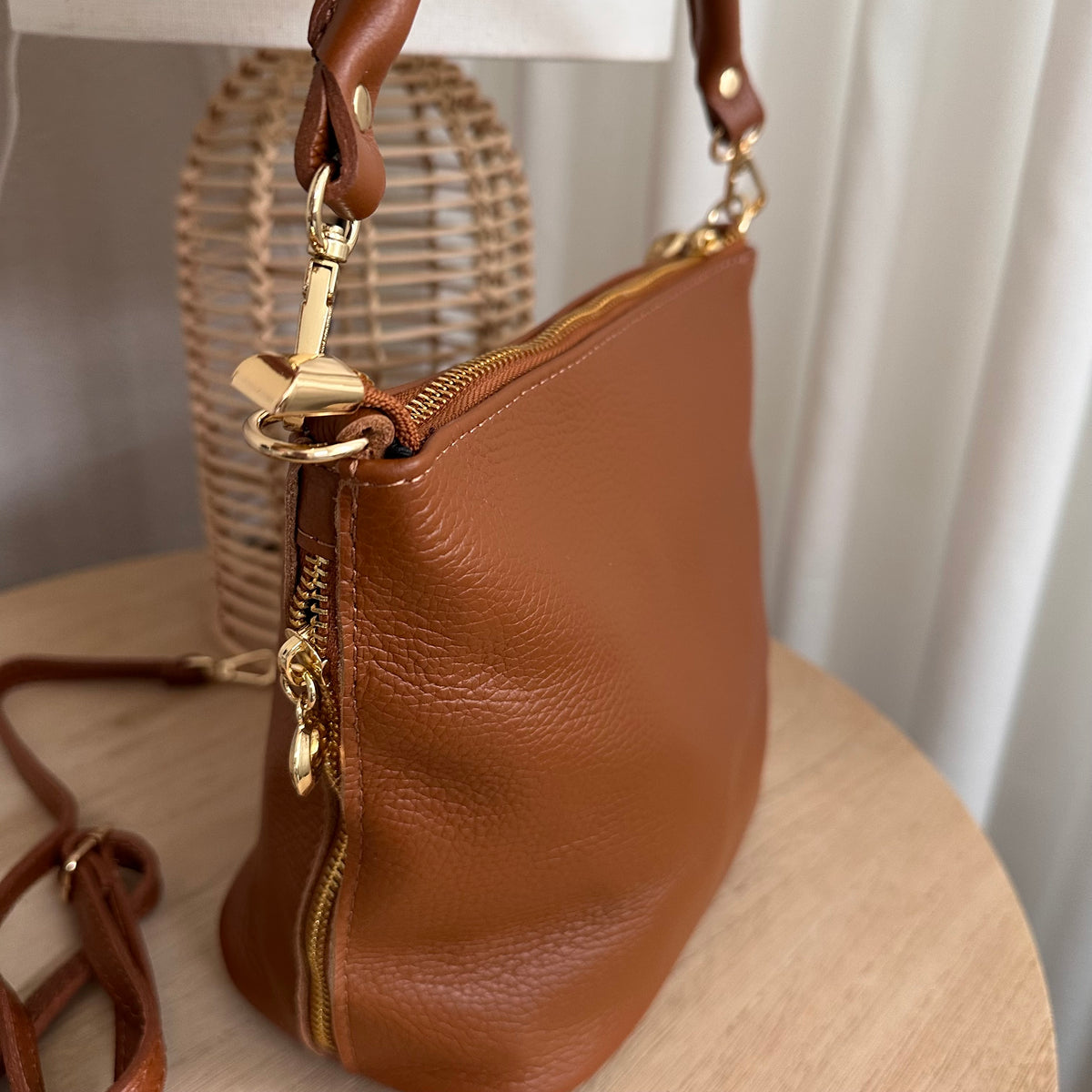 Stijlvolle tas leder Cognac/Camel