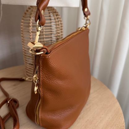 Stijlvolle tas leder Cognac/Camel