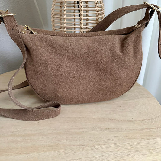 Middel basic suède schoudertas Taupe