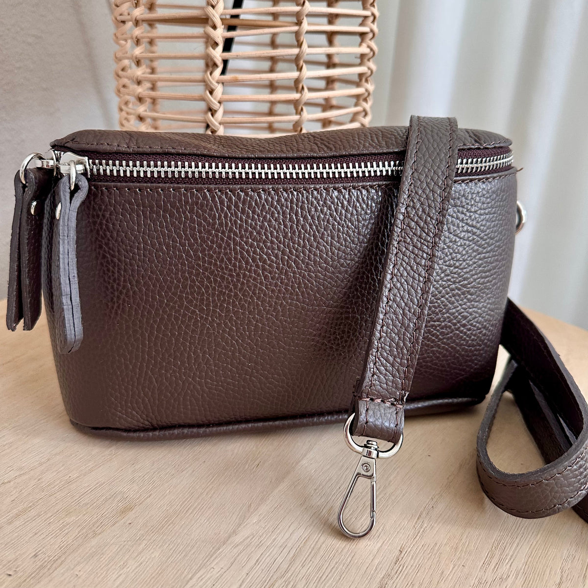 Lederen crossbody tas donker/chocobruin