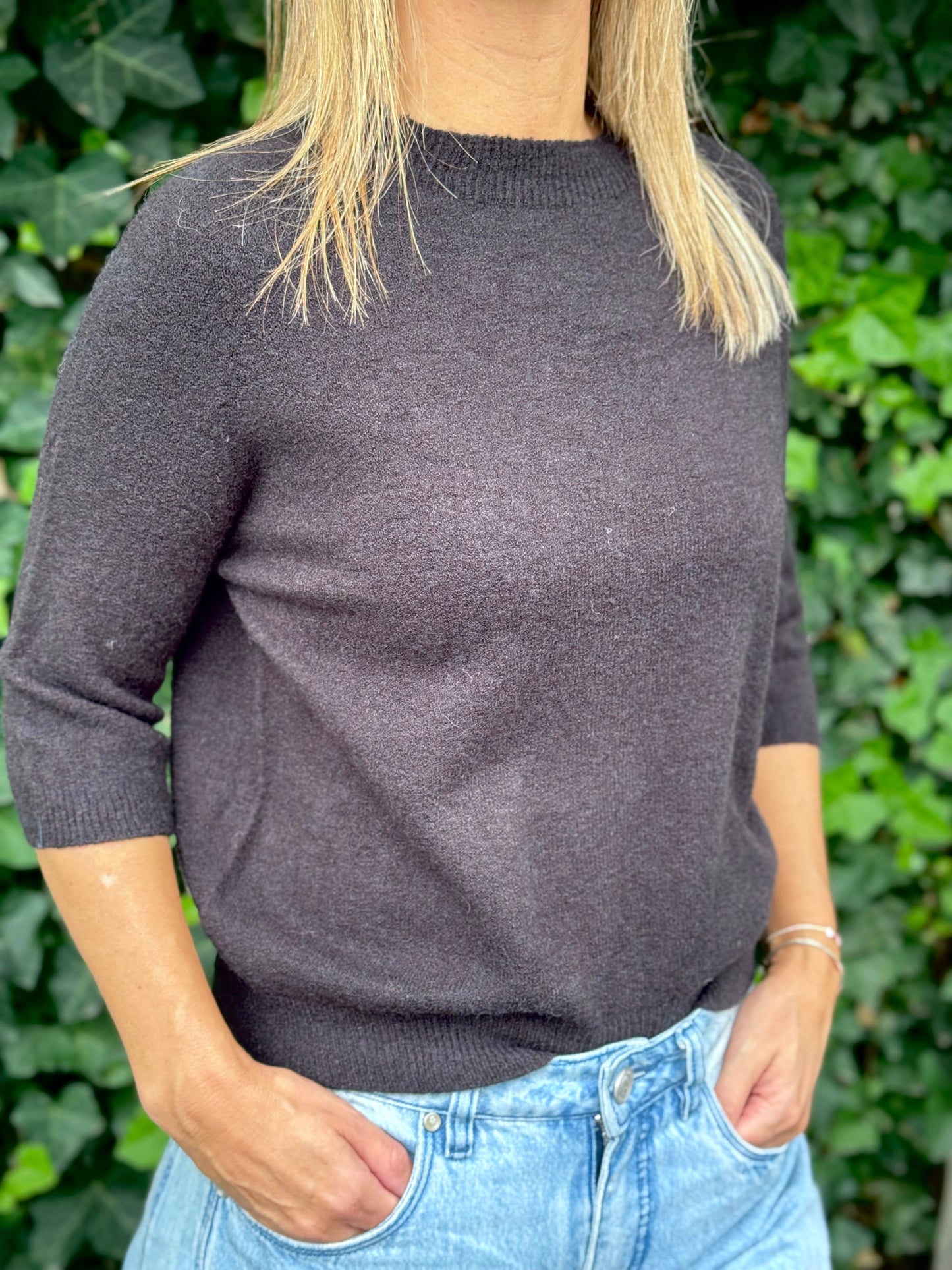 Alpaca trui driekwart mouw Zwart