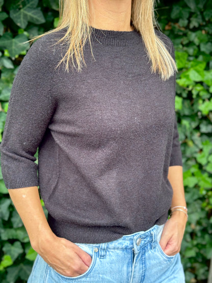 Alpaca trui driekwart mouw Zwart