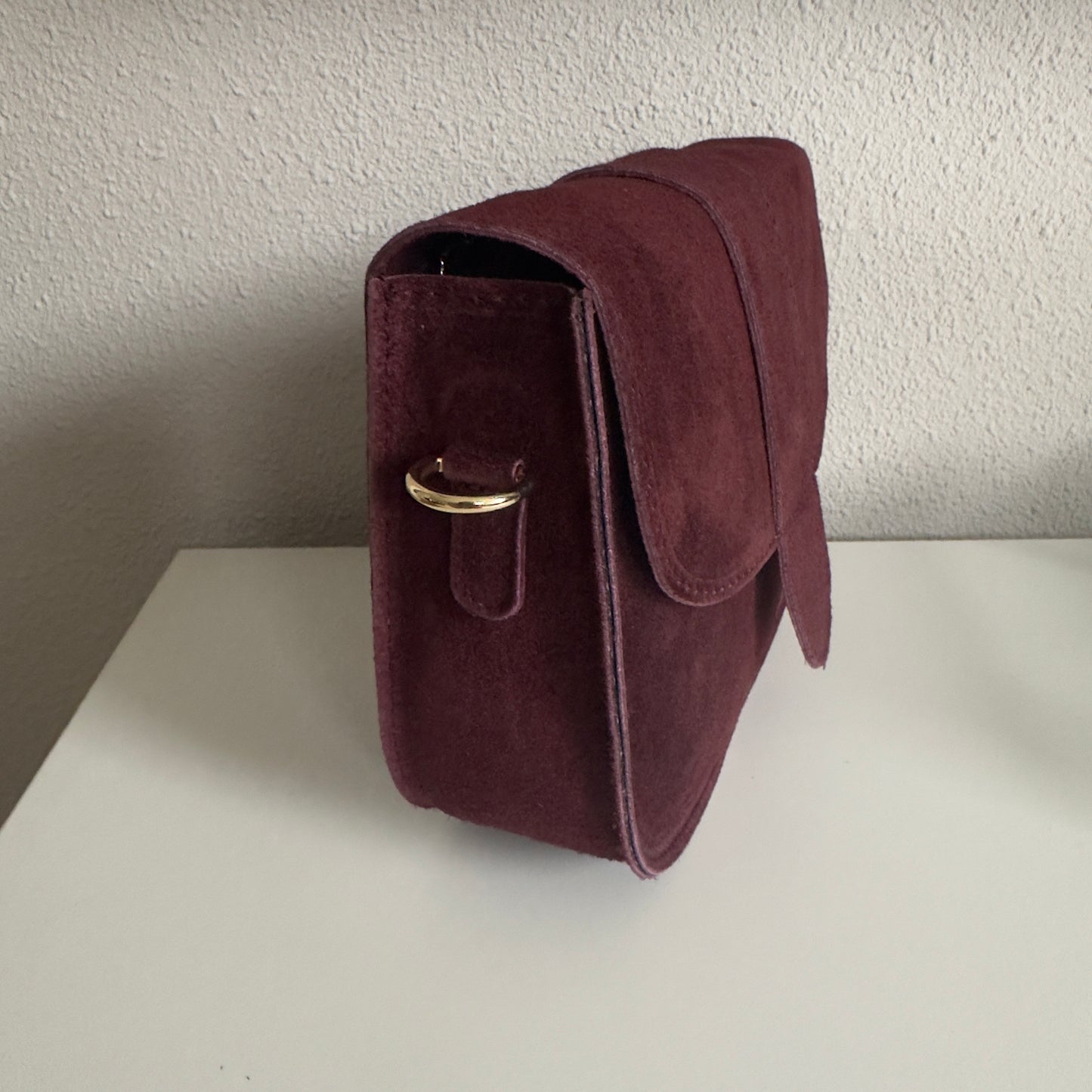 Schoudertas ‘Maan’ suède leder Burgundy