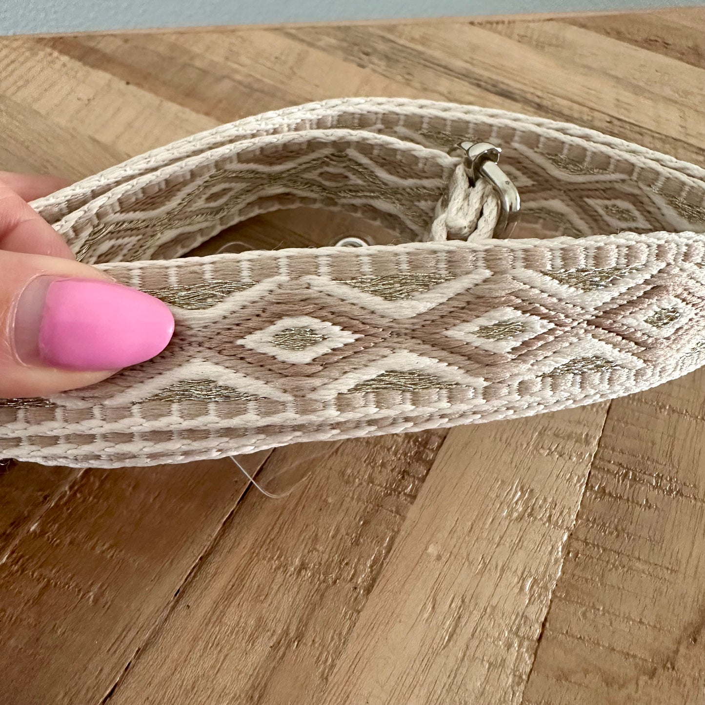Telefoonband/Tasband Naturel/Oud roze Ruit