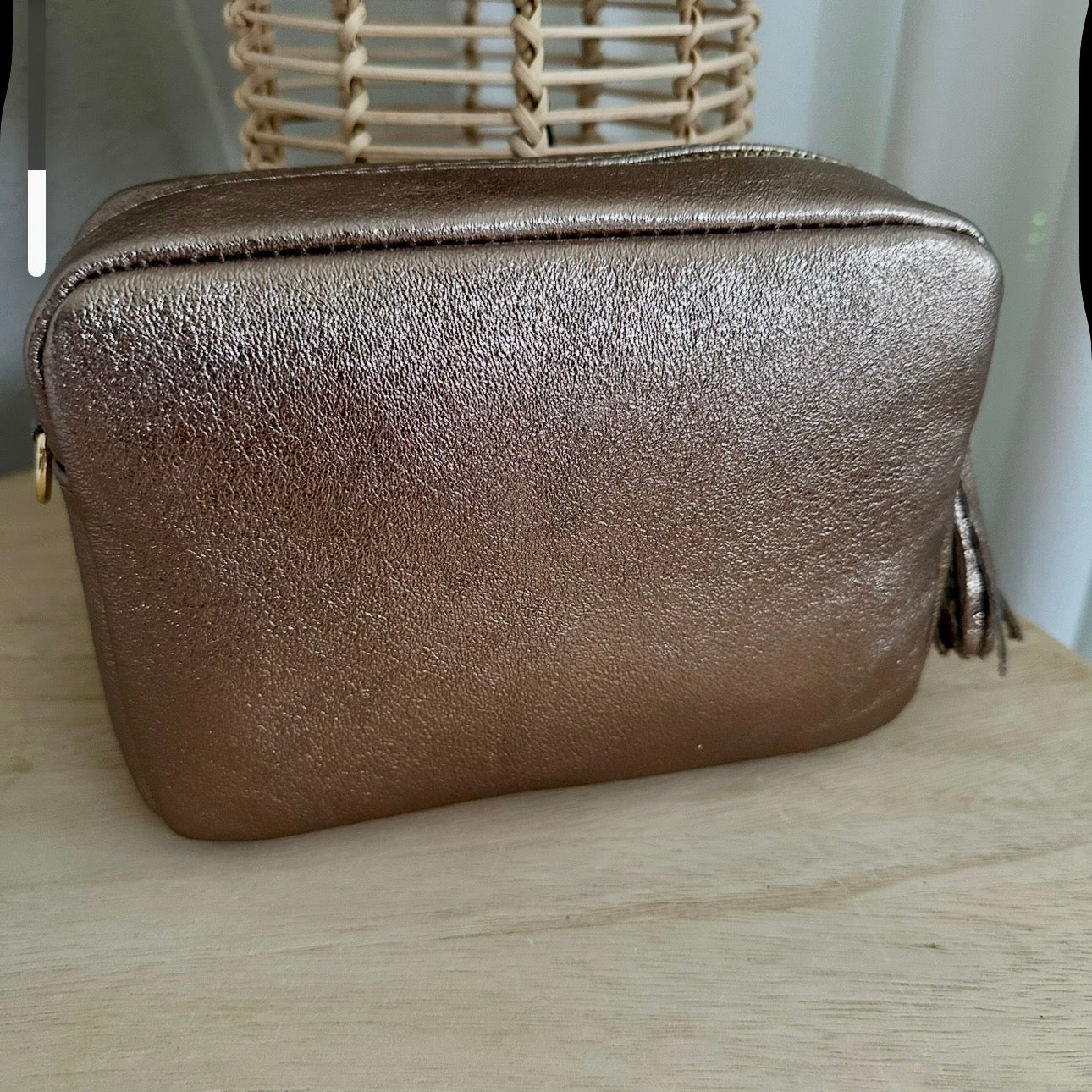 Lederen crossbody tas Brons ‘Tassel’ met gouden ritsje