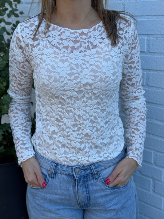 Kanten top Wit (model 3) lange mouw