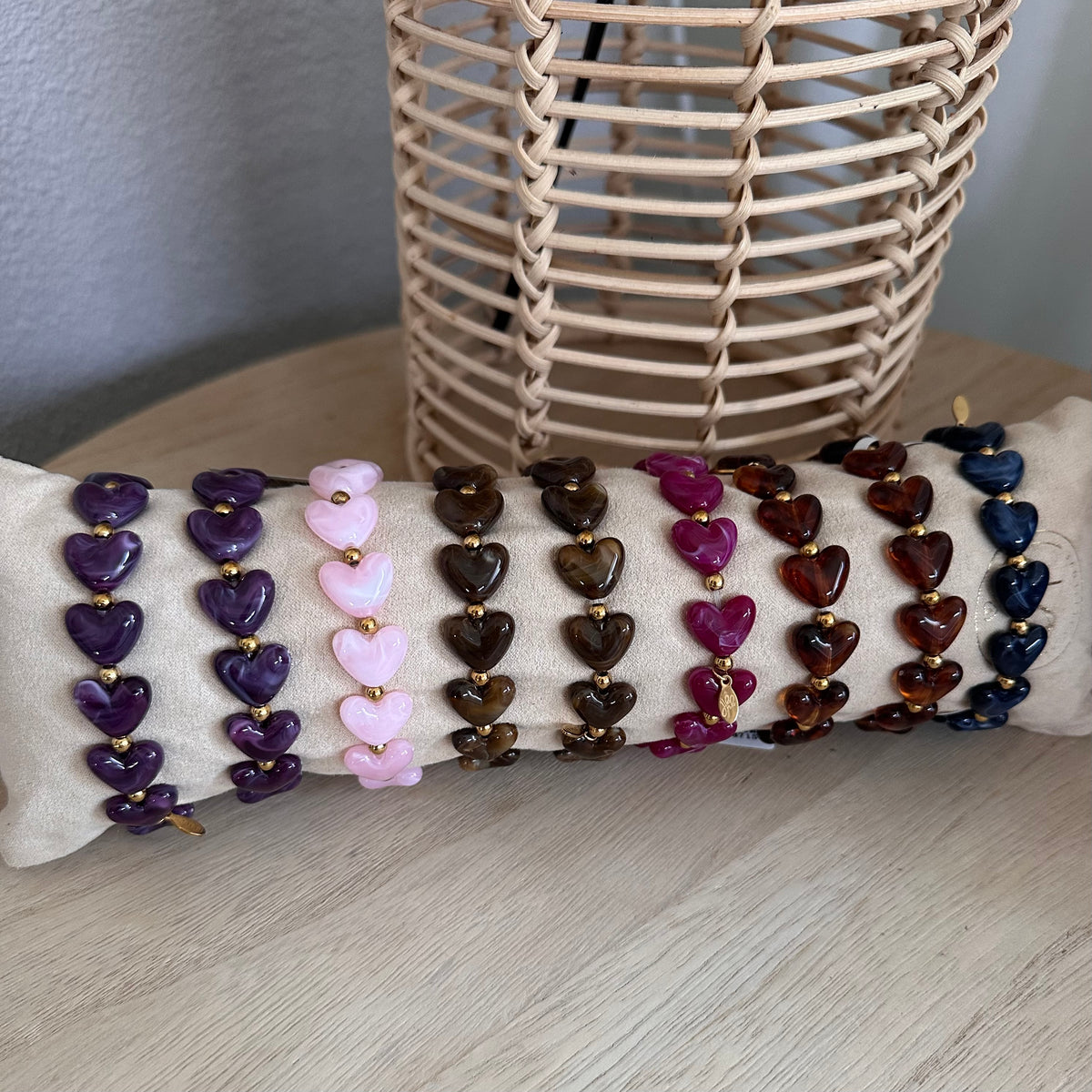 Kralenarmband hartjes Paars