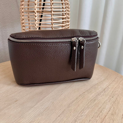 Lederen crossbody tas donker/chocobruin