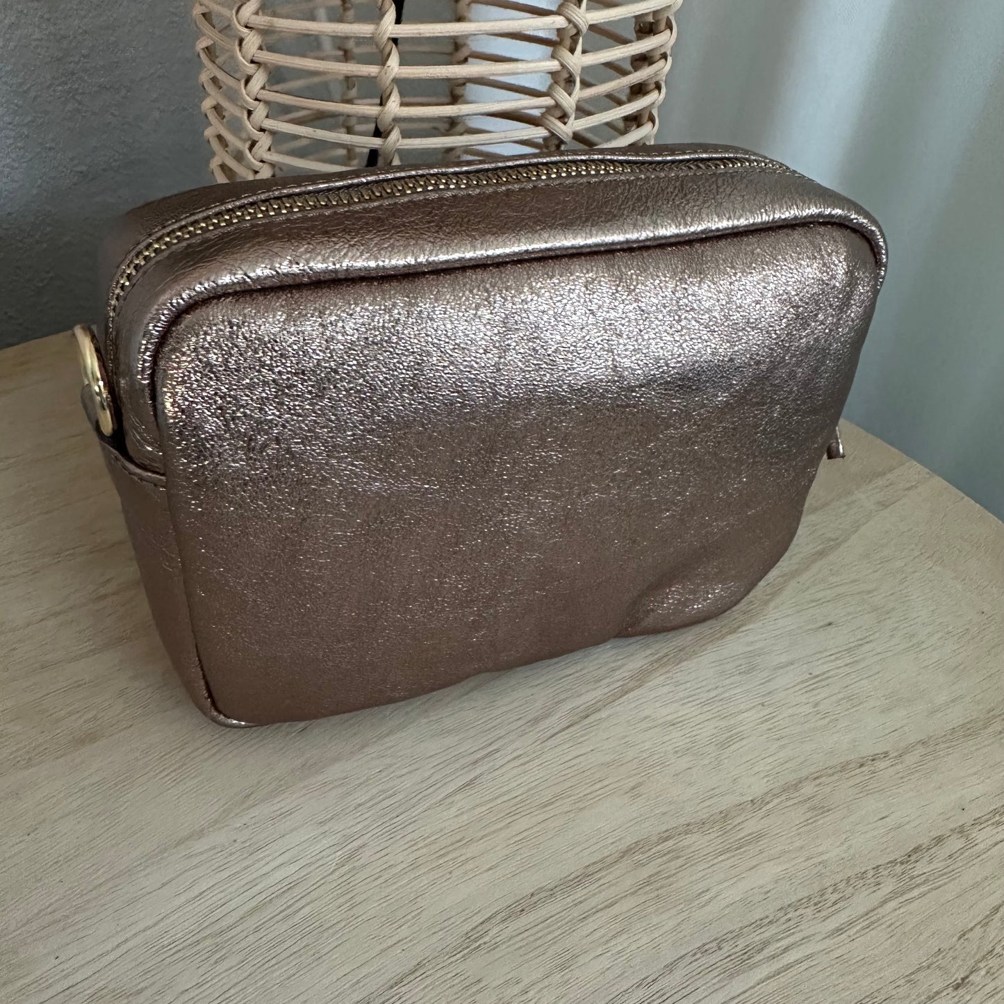Lederen crossbody tas Brons 'Tassel' met gouden ritsje