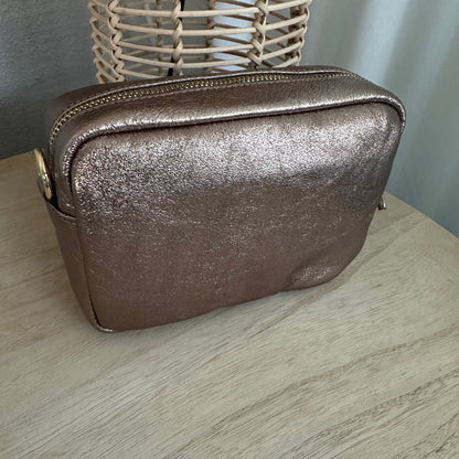 Lederen crossbody tas Brons 'Tassel' met gouden ritsje
