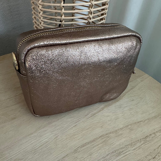 Lederen crossbody tas Brons 'Tassel' met gouden ritsje