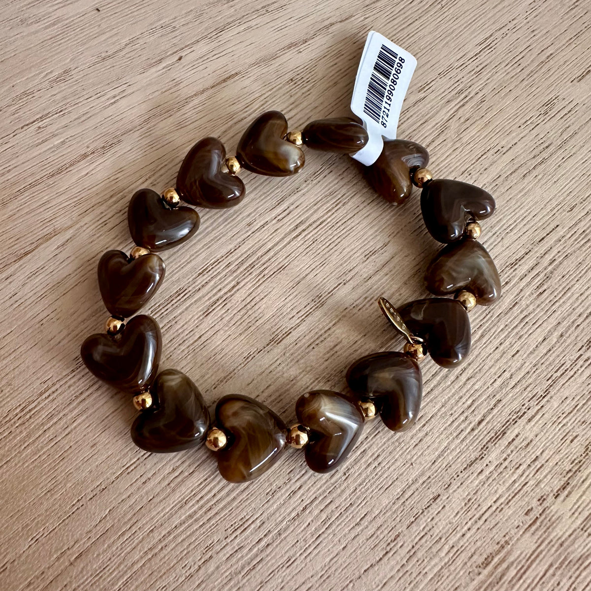 Kralenarmband hartjes Donkerbruin