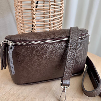 Lederen crossbody tas donker/chocobruin