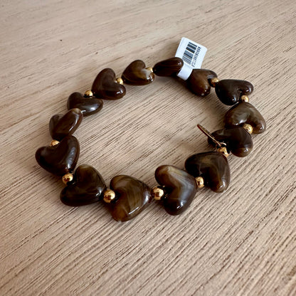 Kralenarmband hartjes Donkerbruin