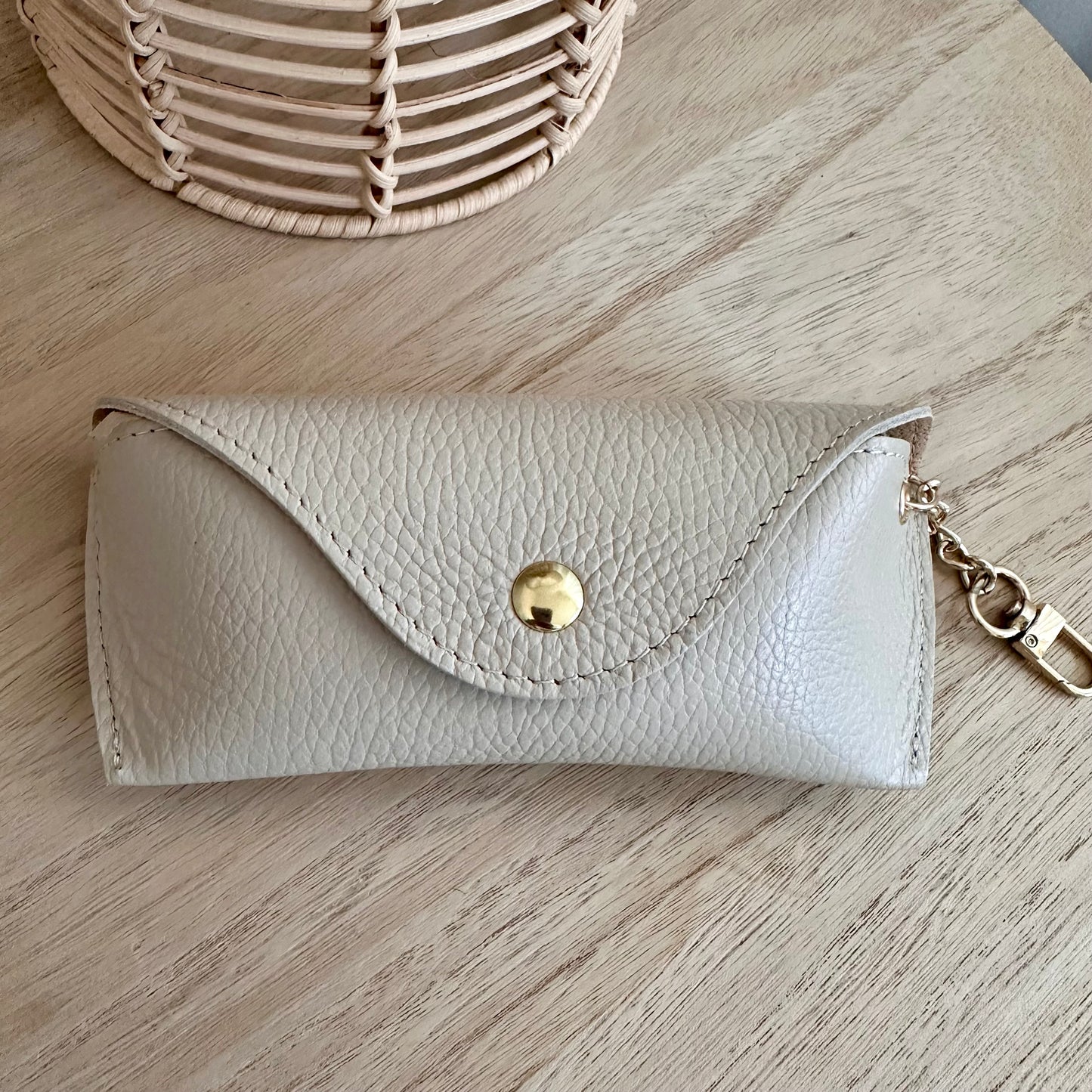 Lederen (zonne) bril etui Beige/Nude