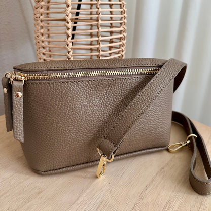 Lederen crossbody tas Taupe