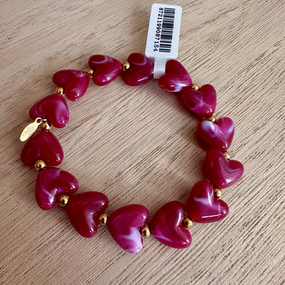 Kralenarmband hartjes Fuchsia