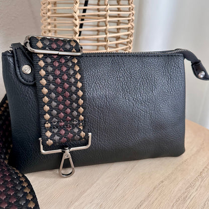 Schoudertasje/crossbody 'New York' inclusief drie banden Zwart