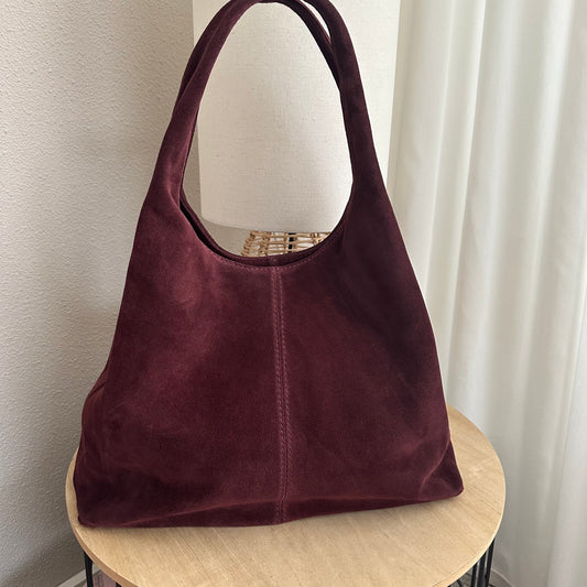Suède lederen schoudertas 'Lien' Burgundy