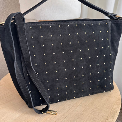Prachtige Zwarte suèdine tas met kleine gouden studs