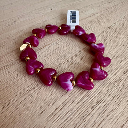Kralenarmband hartjes Fuchsia