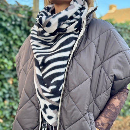 Sjaal Zebra/Panter Ecru/Taupe/Zwart