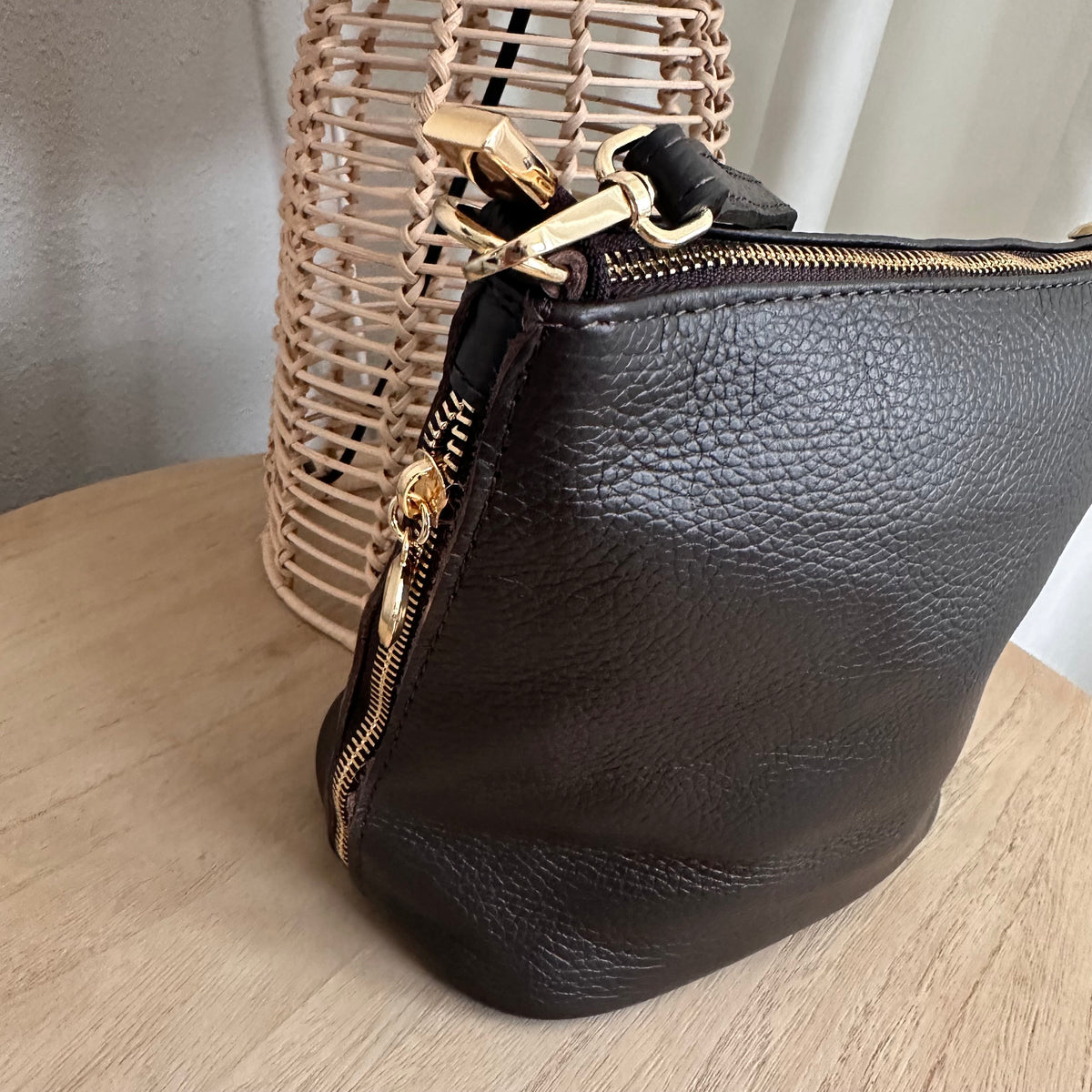 Stijlvolle tas leder heel donker Chocobruin