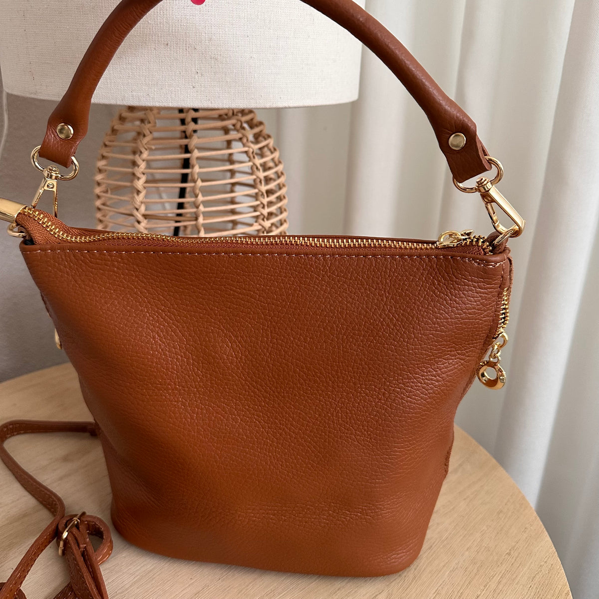 Stijlvolle tas leder Cognac/Camel