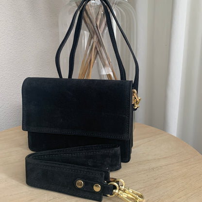 Prachtige stijlvolle leder suèdine tas Zwart