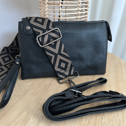 Schoudertasje/crossbody 'New York' inclusief drie banden Zwart