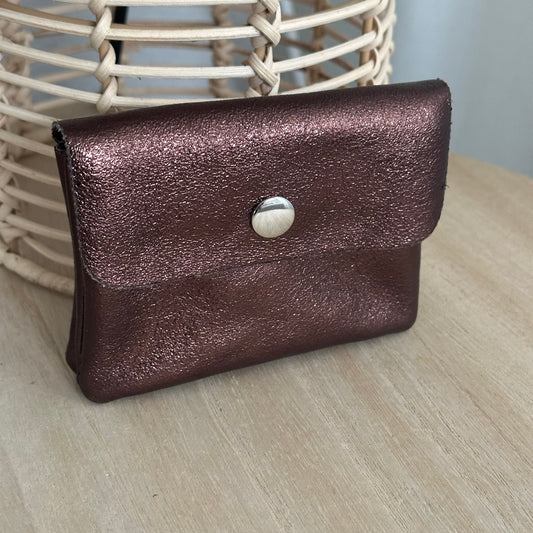 Italiaans leder portemonnee Metallic Chocobruin