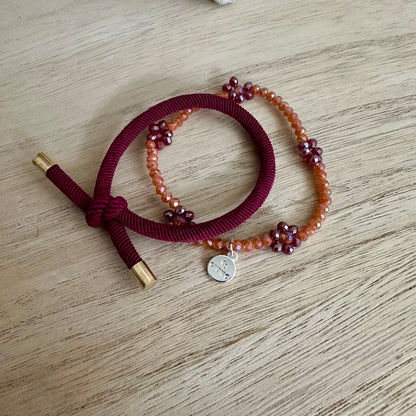 Armband Bloem Bordeaux/oranje