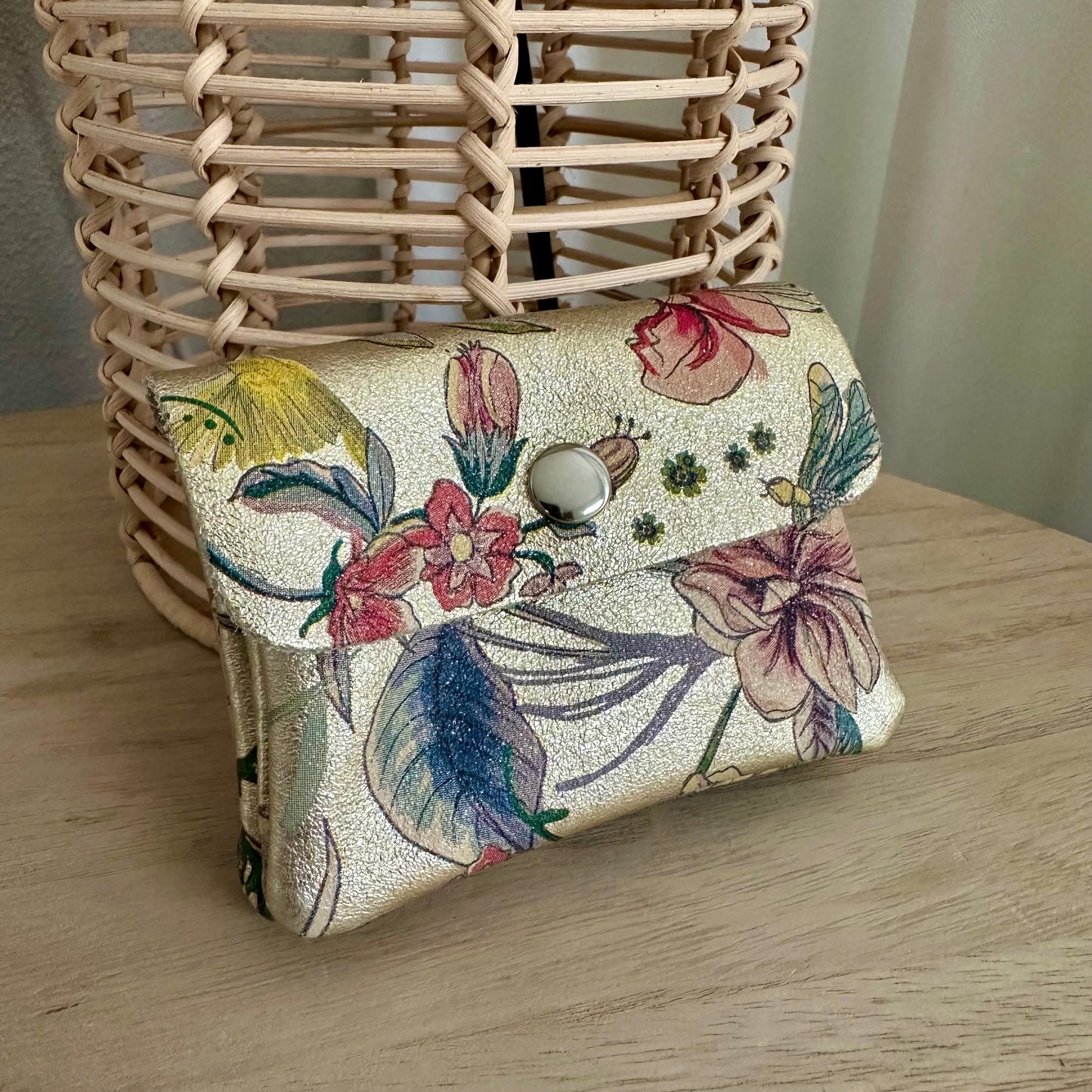 Italiaans leder portemonnee Metallic Goud Bloem (mini bloemetjes)
