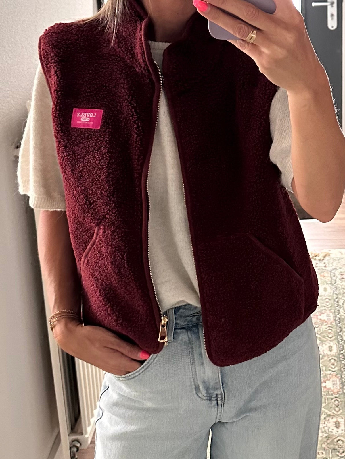 Teddy gilet Bordeaux patch