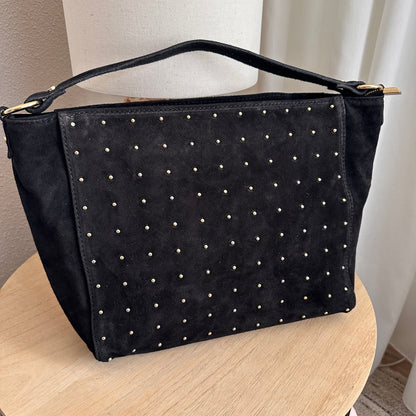 Prachtige Zwarte suèdine tas met kleine gouden studs
