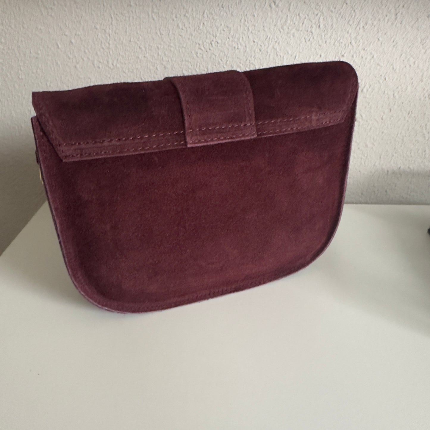 Schoudertas ‘Maan’ suède leder Burgundy
