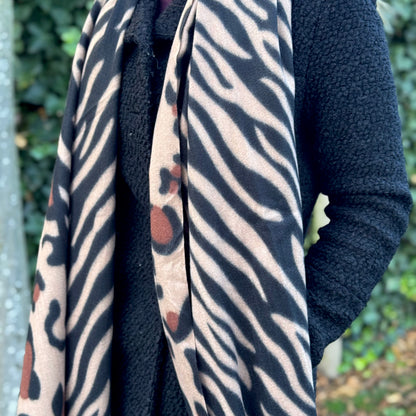 Sjaal Zebra/Panter Camel/zwart/Bruin