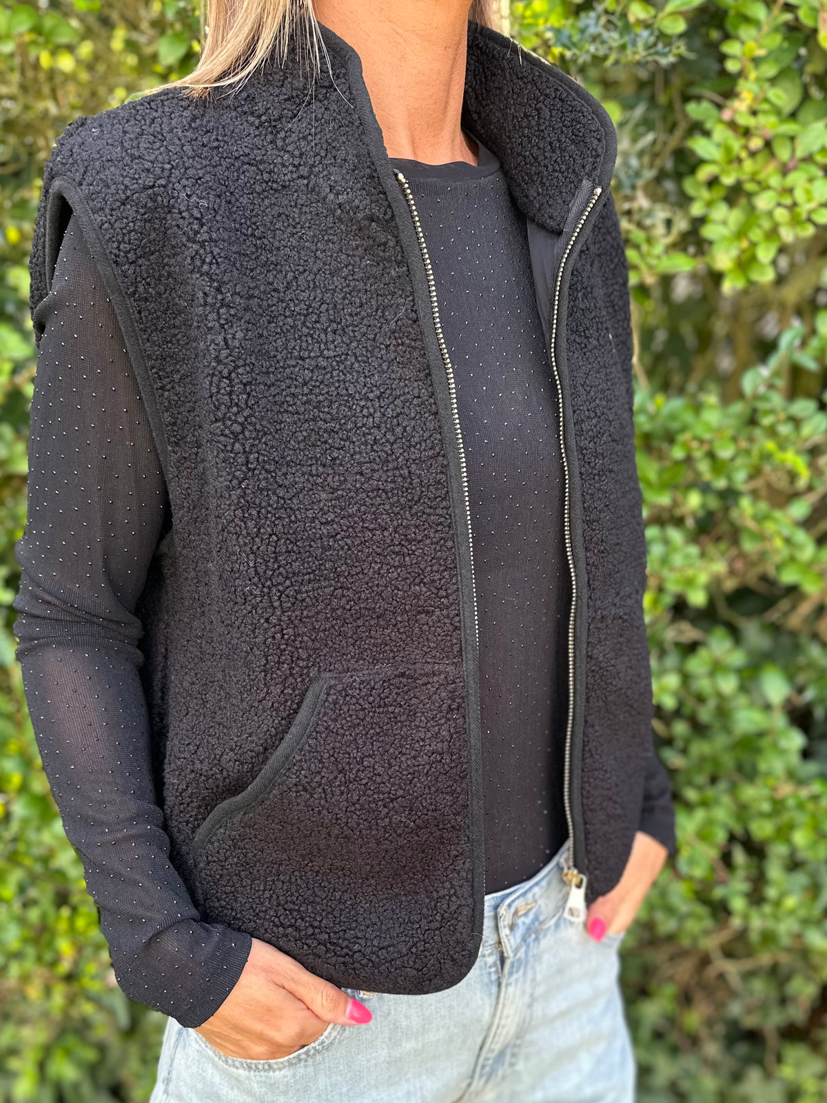 Teddy gilet Zwart patch