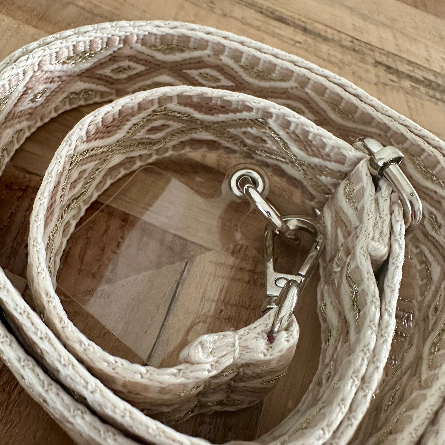 Telefoonband/Tasband Naturel/Oud roze Ruit