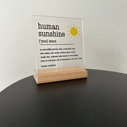 Cadeautje ‘you- human sunshine’ inclusief houten blokje