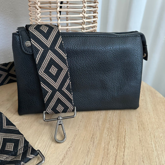 Schoudertasje/crossbody 'New York' inclusief drie banden Zwart