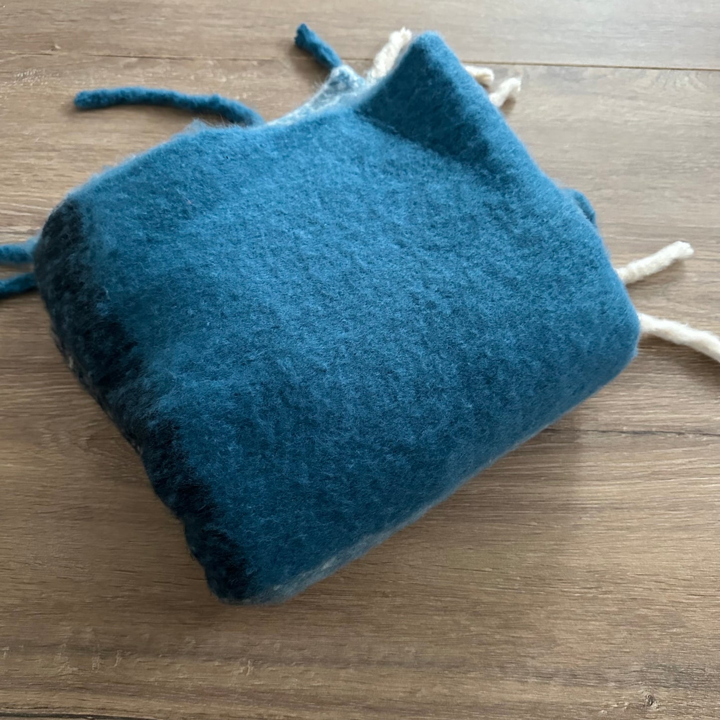 Sjaal Recht met franjes Blauw/Ecru/Zwart