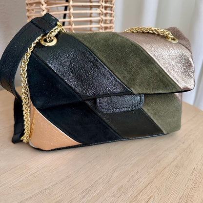 Rainbow Metallic schoudertas Zwart/Brons/Groen/Taupe