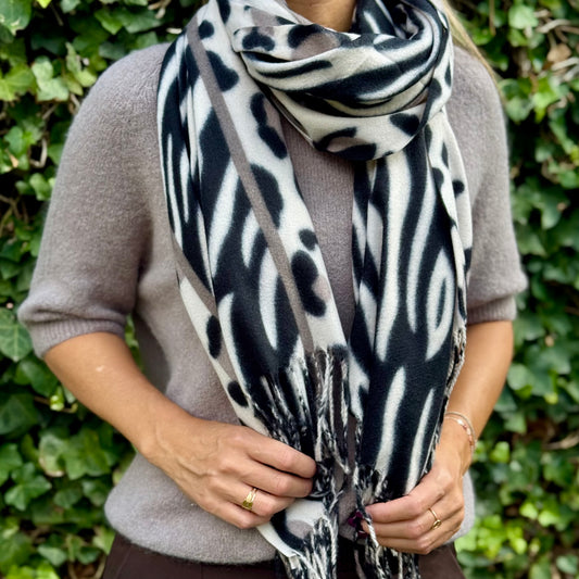 Sjaal Zebra/Panter Ecru/Taupe/Zwart