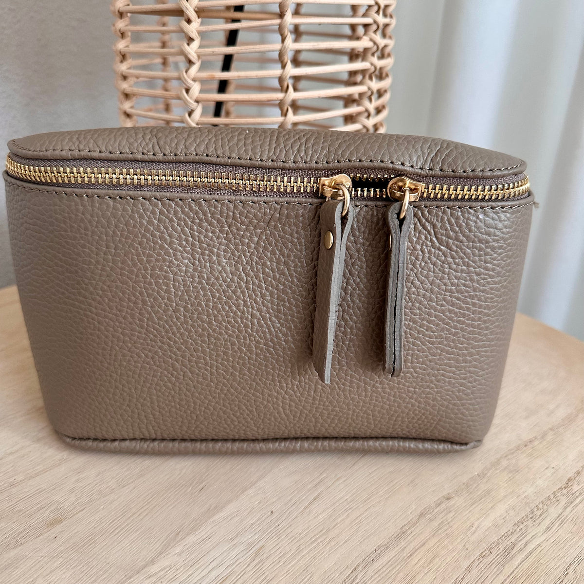 Lederen crossbody tas Taupe