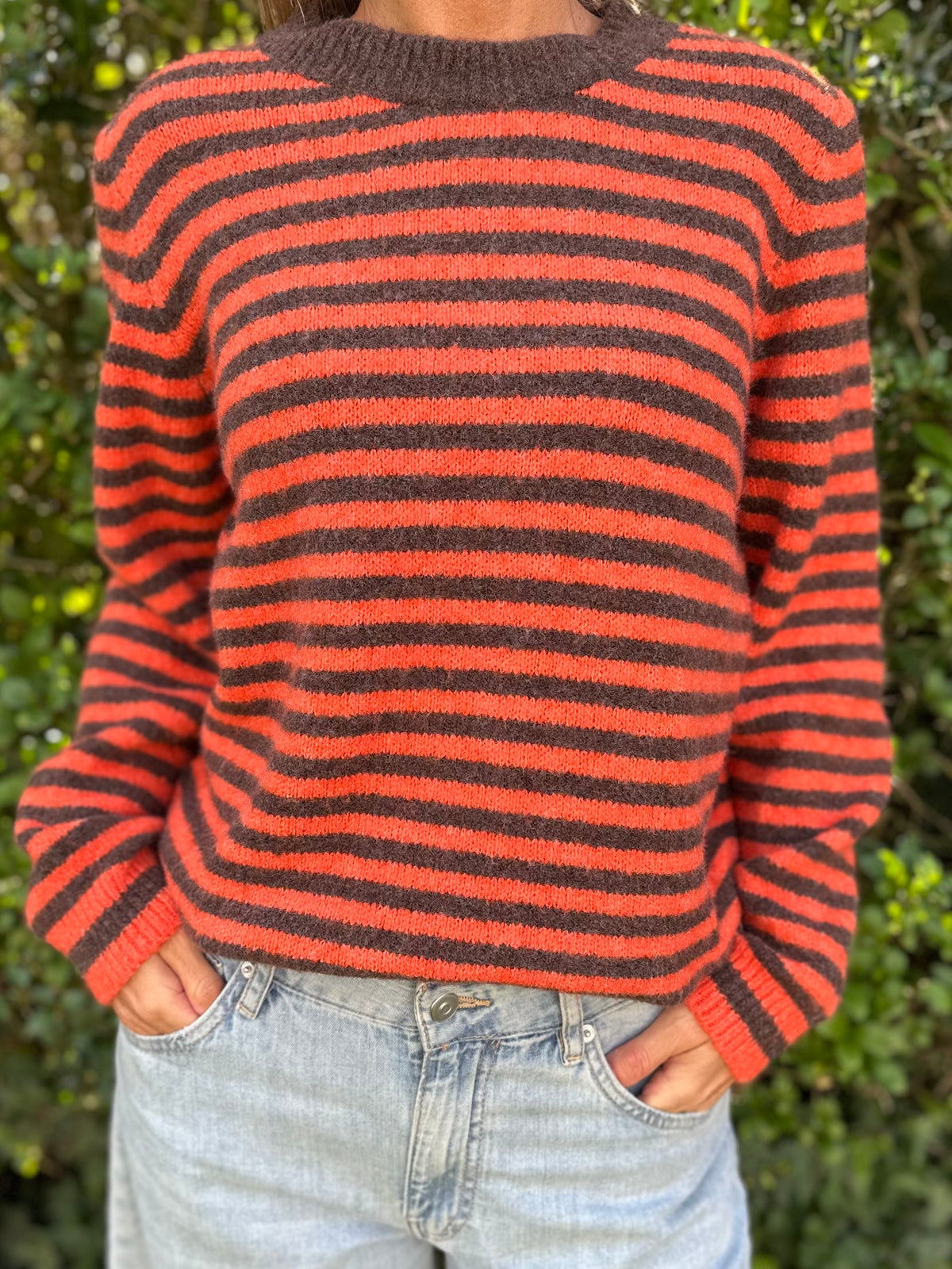 Trui Streep Oranje/Bruin one Size