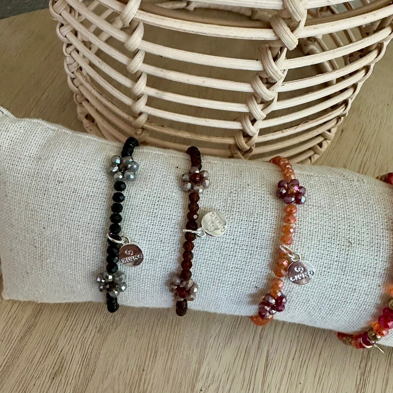 Armband Bloem Bordeaux/oranje