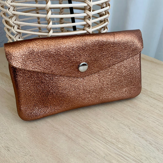 Italiaans leder portemonnee Large Camel metallic
